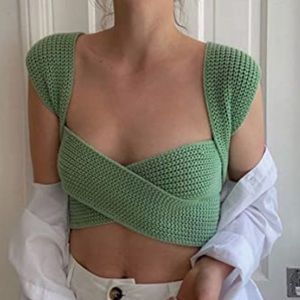 Green knitted tie top
